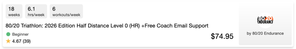 80/20 Triathlon: 2026 Edition Half Distance Level 0 (HR) +Free Coach Email Support