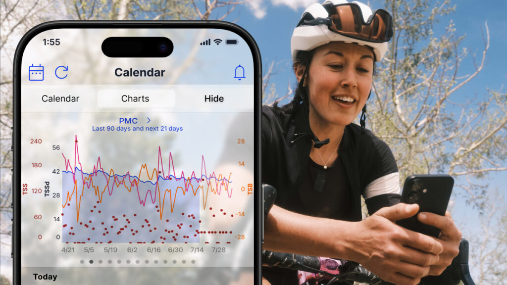 image of a female cyclist looking at her TrainingPeaks Performance Management Chart