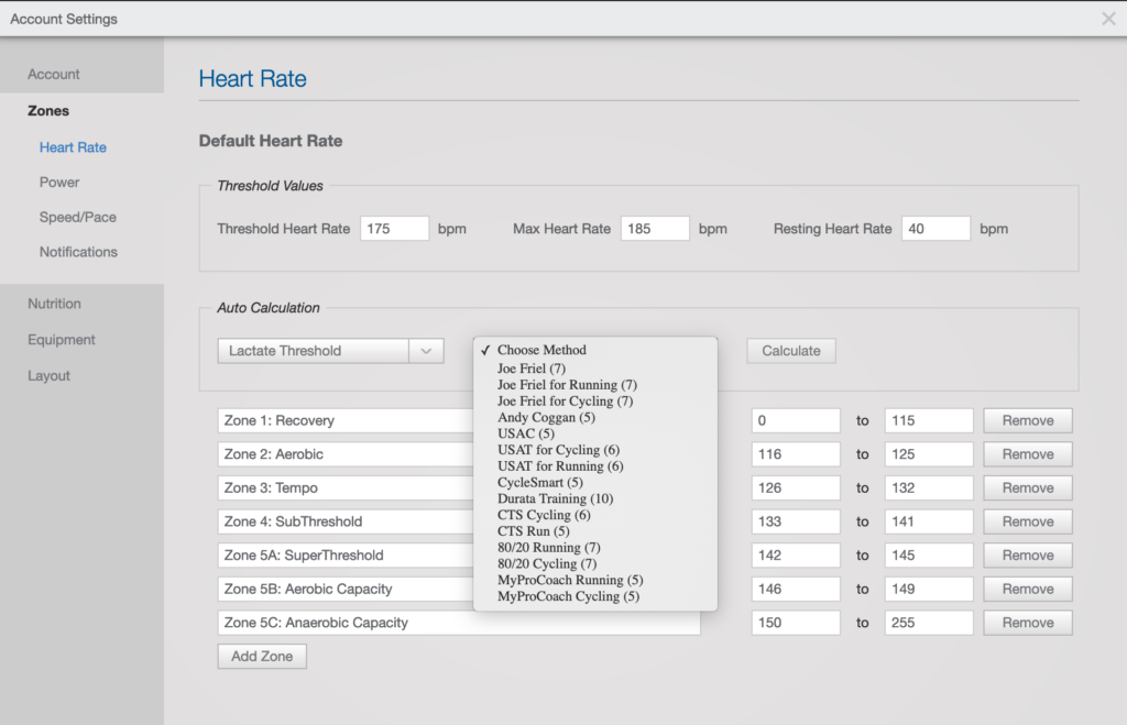 Set Zones TrainingPeaks