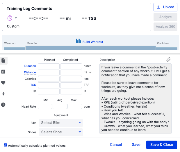 Workout Summary Comments Blog