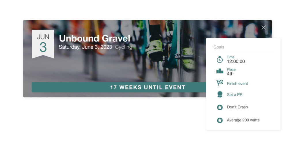 screenshot of the event goals feature in TrainingPeaks that can be used to help you meet your fitness goals