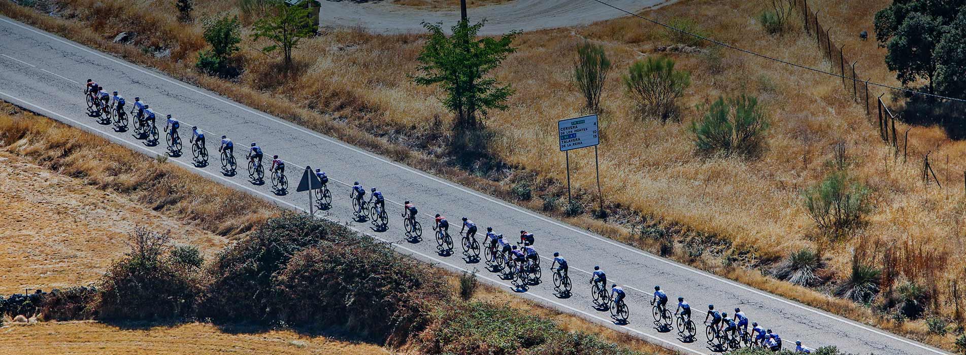 Group Of Cyclists Racing Single File