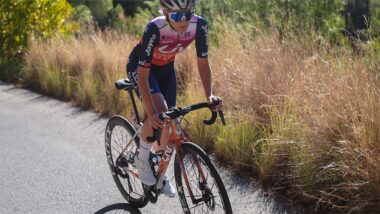 Female cyclists training on bicycle