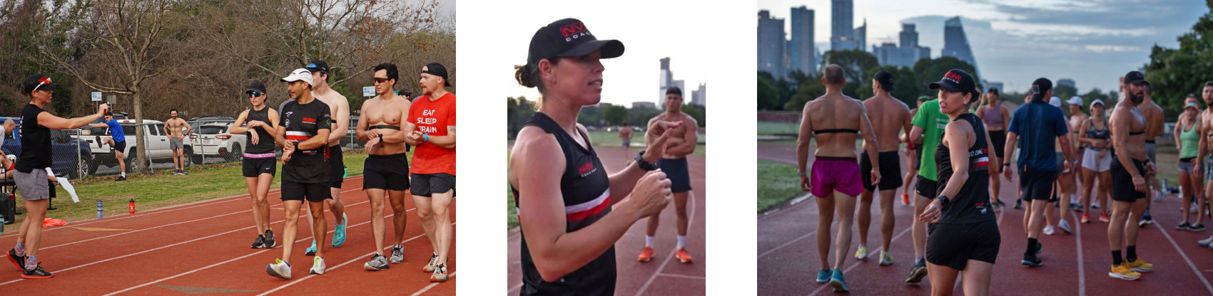 Coach Natasha works with a group of runners on the track