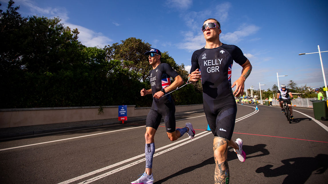 British Triathlon Team Athletes Sprinting To Finish Line