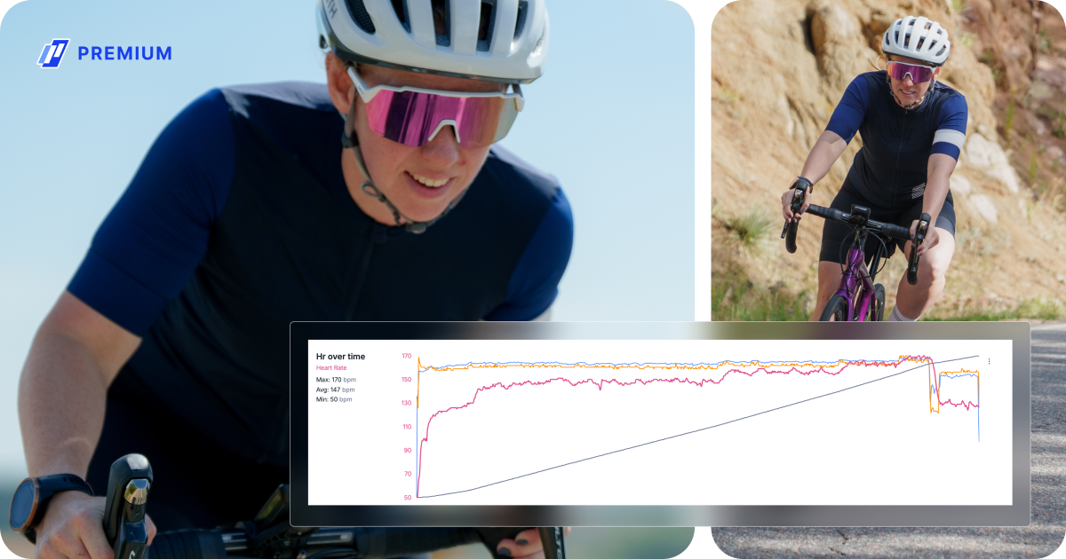 Woman riding indoor cycling trainer with TrainingPeaks Virtual on laptop screen