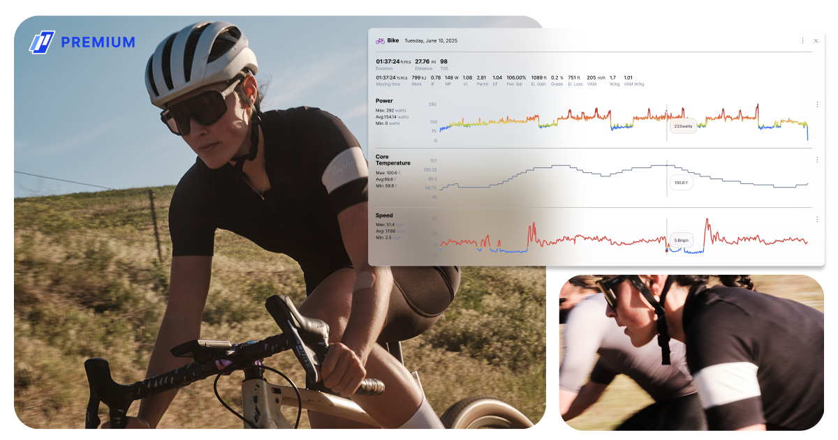 Woman riding indoor cycling trainer with TrainingPeaks Virtual on laptop screen