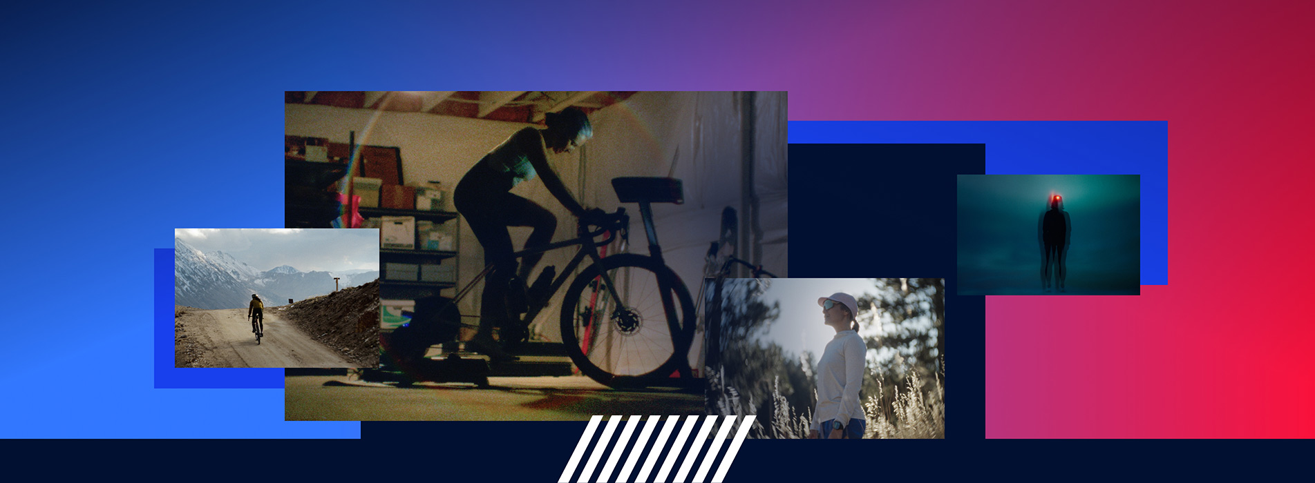 Female Athlete Biking Outside And Indoors Then Running Outside From Day To Night, Through The Seasons