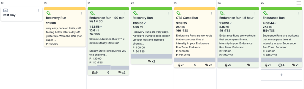 screenshot of a mini block week in TrainingPeaks that Molly ran in training