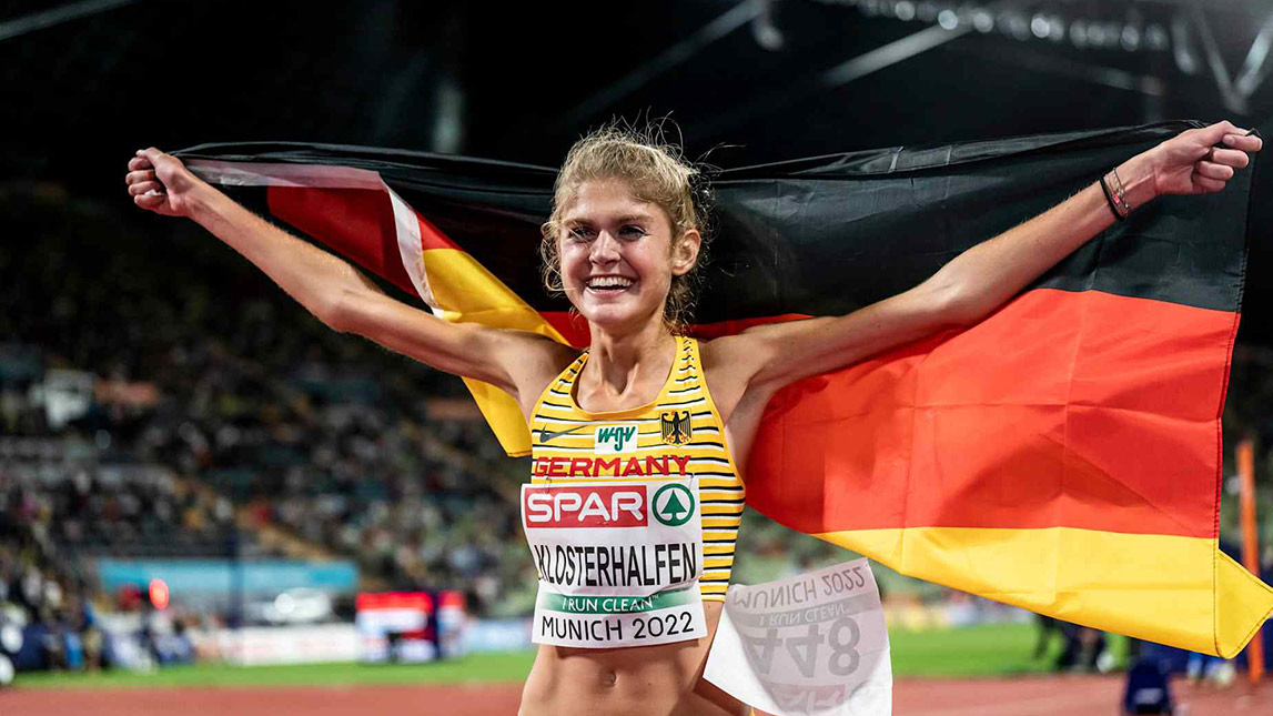 Union Athletics Club And Trainingpeaks Female Runner Koko Klosterhalfen Celebrating In Munich