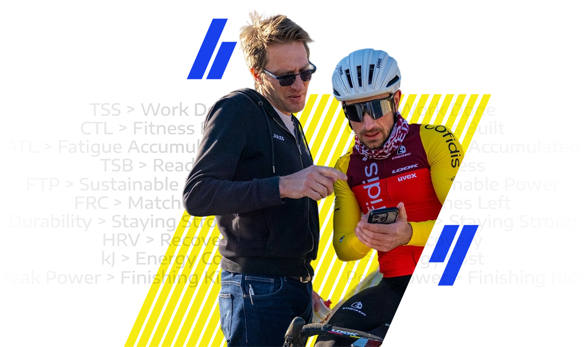 Coach And Cyclist Checking Trainingpeaks With Terminology In Background