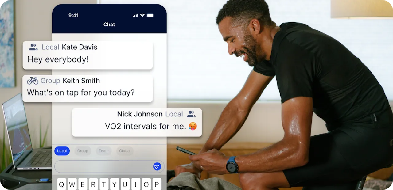 Athlete Using Phone Message Other Athletes On Trainigpeaks Virtual Hub Athlete Using Phone Message Other Athletes On Trainigpeaks Virtual Hub