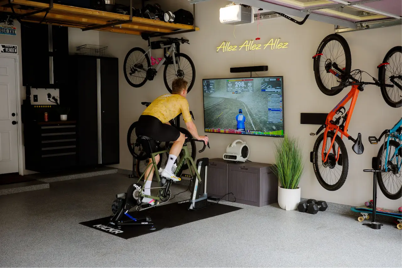 Cyclist Using TrainingPeaks Virtual On His TV